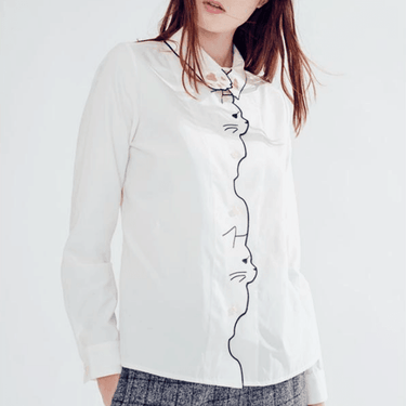 Little Miss Kitty White Blouse Shirts & Tops KittyNook Cat Company S